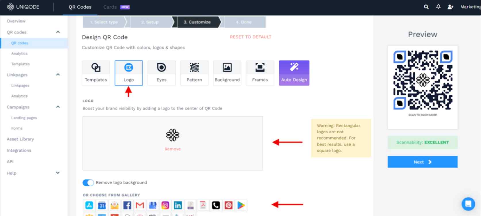 Step-3 Customize the QR Code with your brand logo