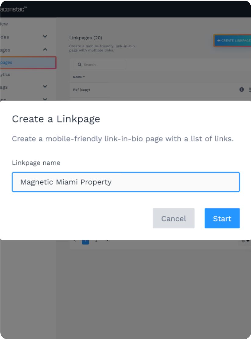 Give your Linkpage a descriptive name and click “Start.”