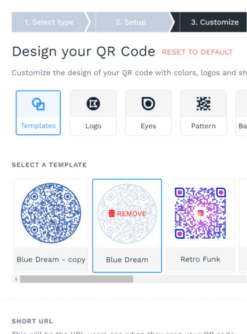 Customize your QR Code’s design - eye shape, background, CTA & more.
