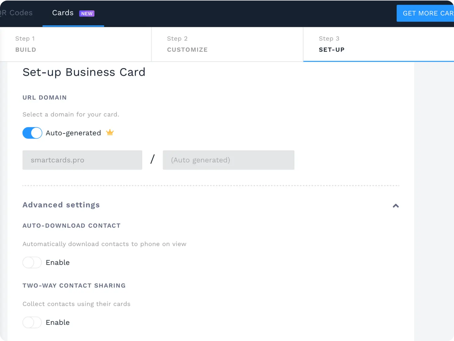 Enable advanced card features per your requirements