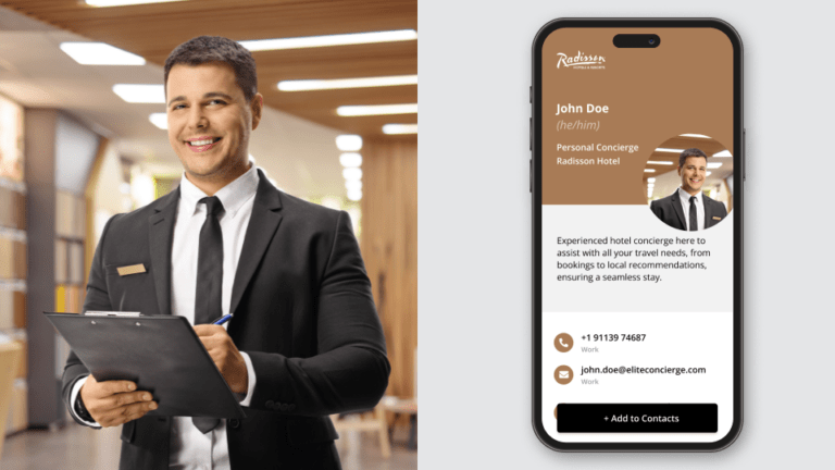 Digital business card for hospitality